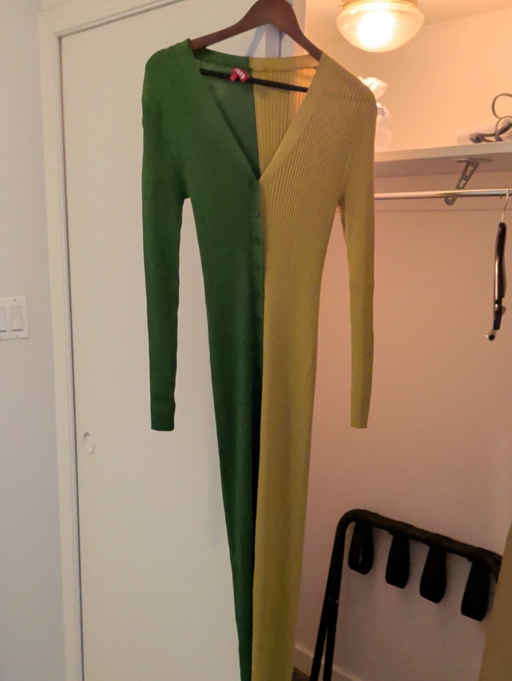 STAUD Two-Tone Green and Olive V-Neck Maxi Dress